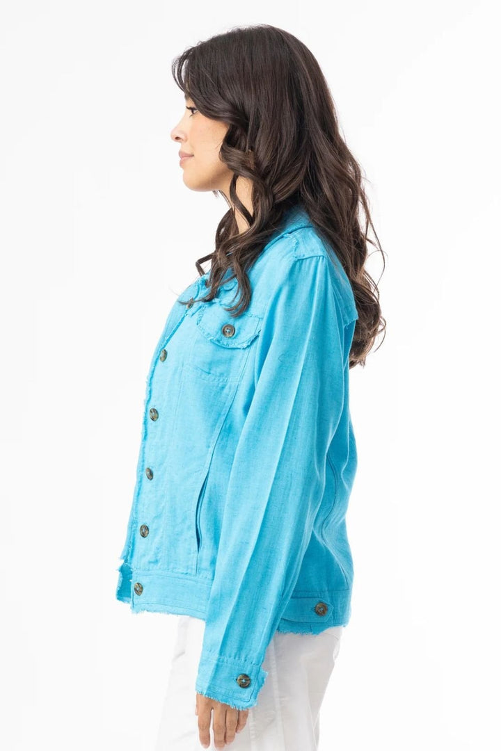 LINEN BLEND JACKET | COL=AQUA