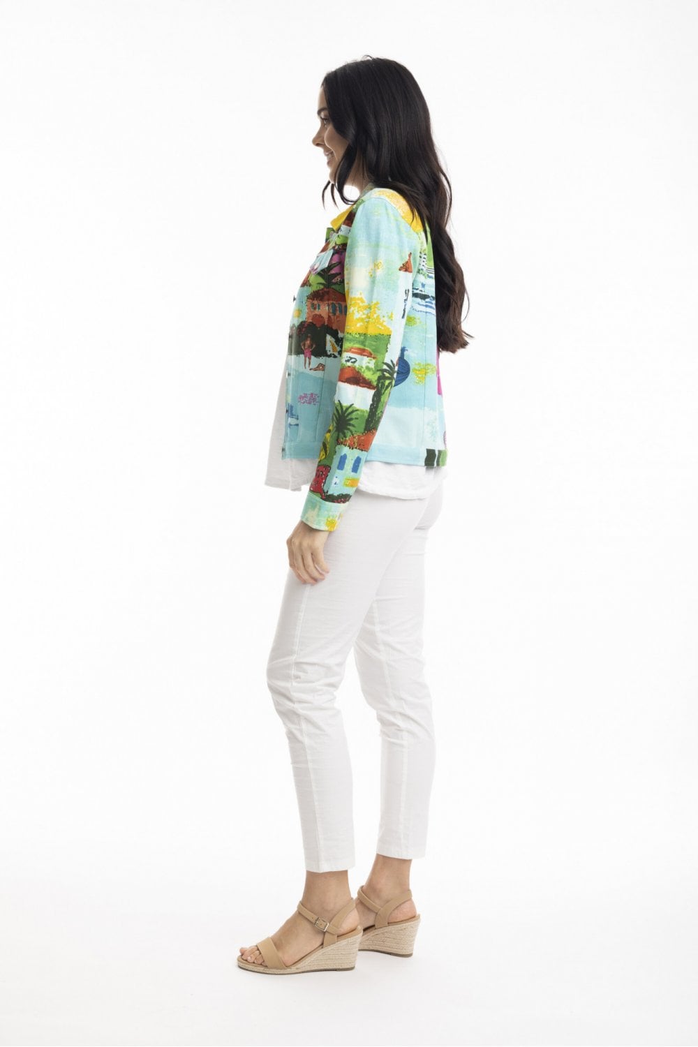 PRINTED COTTON PONTE  JACKET | COL=CARABEAN