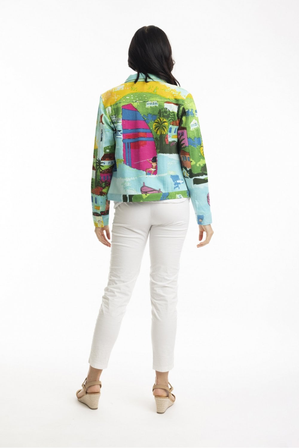 PRINTED COTTON PONTE  JACKET | COL=CARABEAN