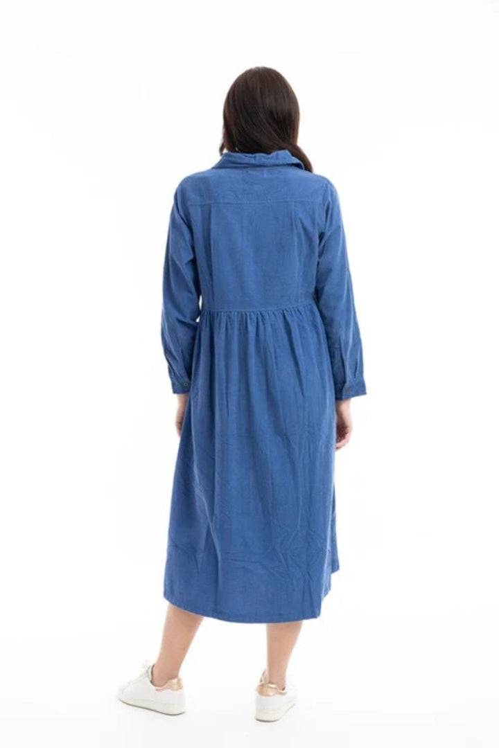 SOLID PLAIN  CORD COLLAR  DRESS | COL=BLUE