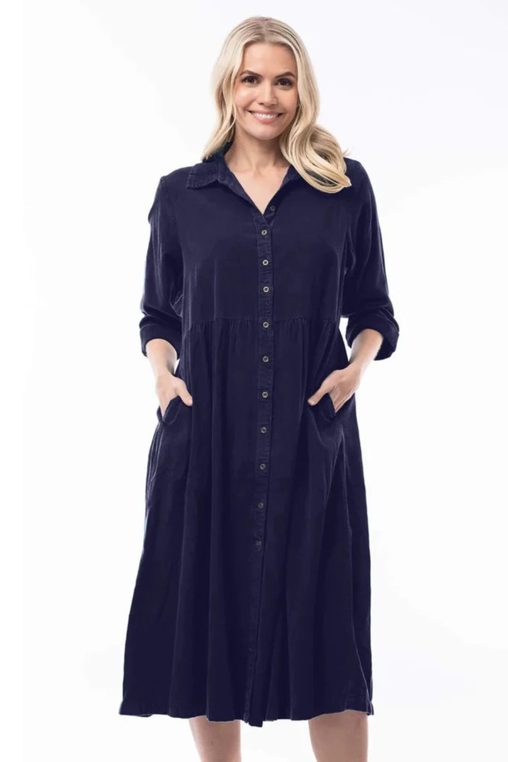 SOLID PLAIN  CORD COLLAR  DRESS | COL=NAVY