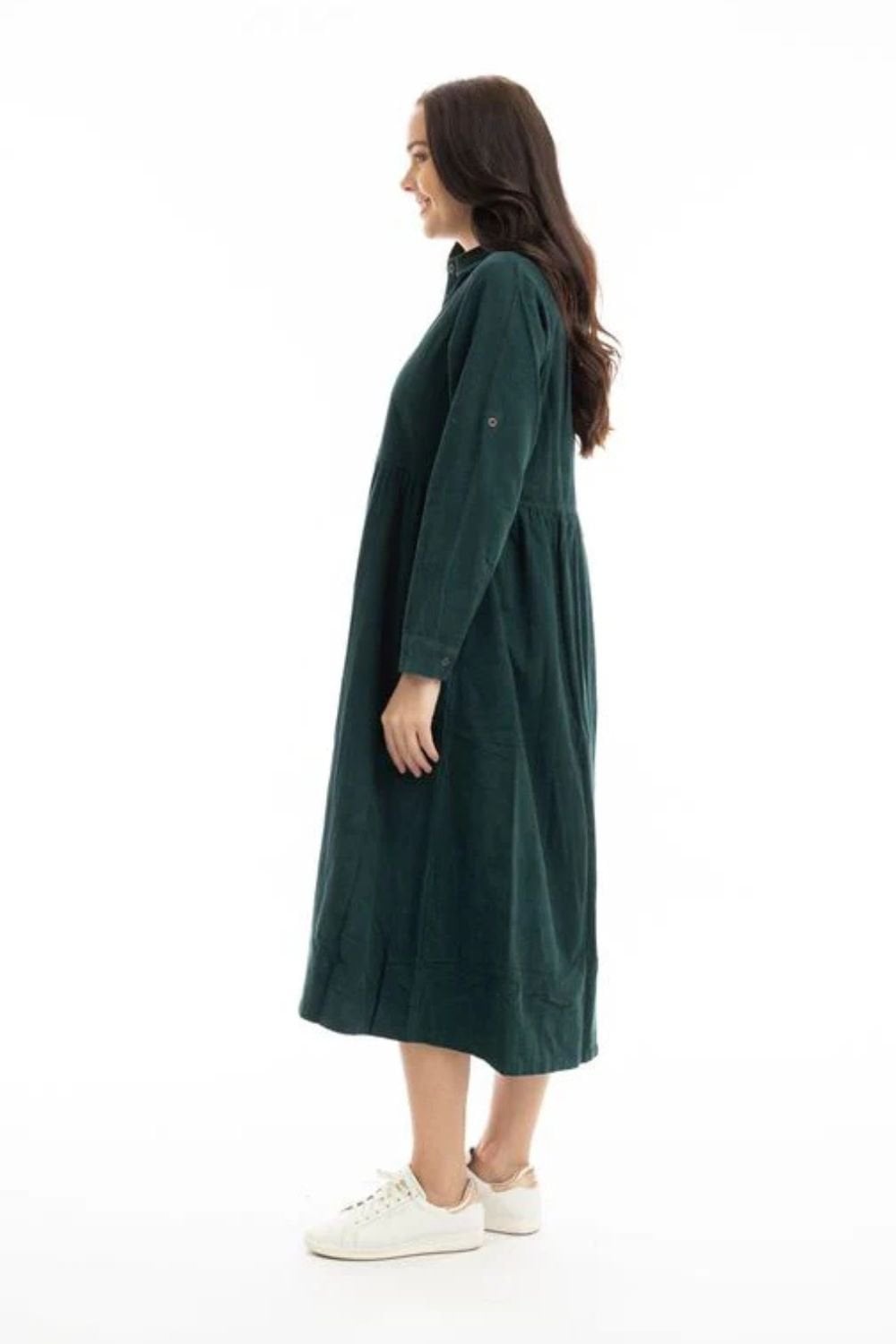 SOLID PLAIN  CORD COLLAR  DRESS | COL=PINE
