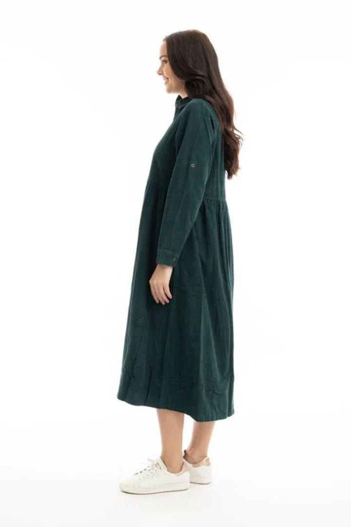 SOLID PLAIN  CORD COLLAR  DRESS | COL=PINE