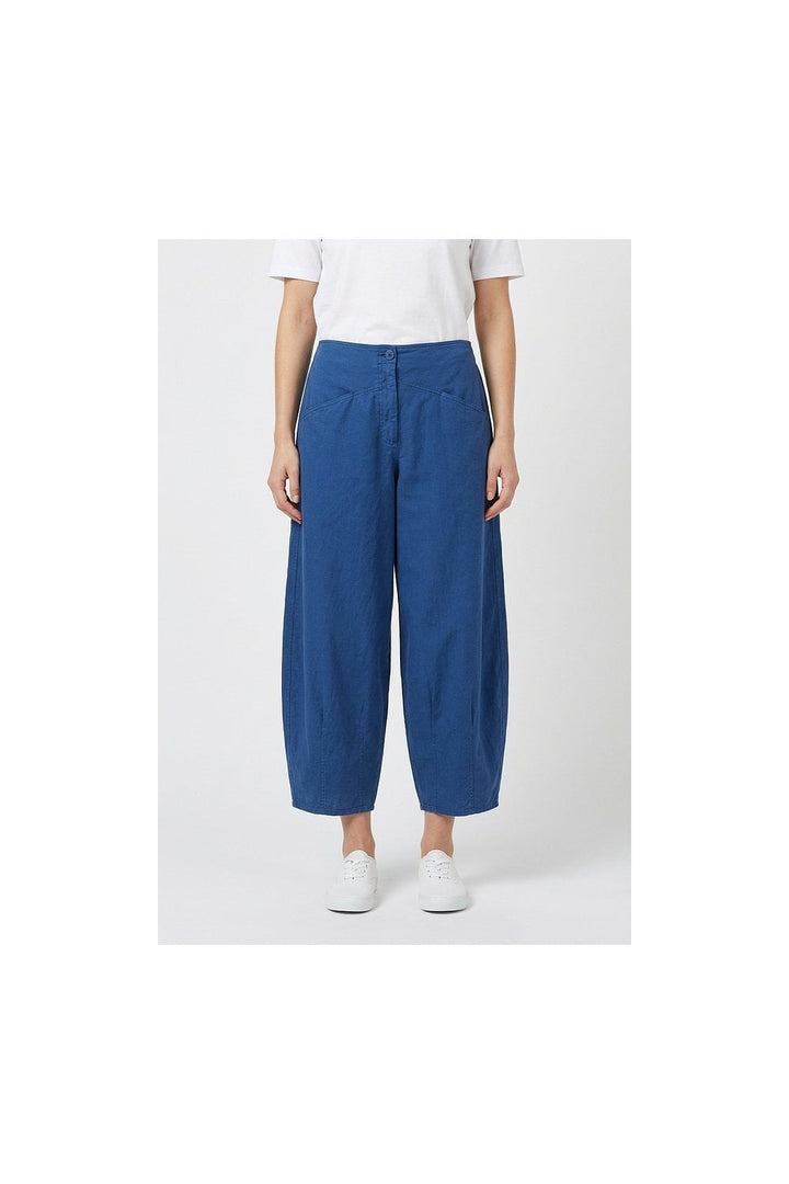 CROPPED COTTON LINEN TWILL TROUSERS | COL=DENIM