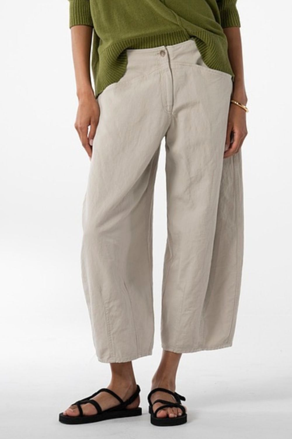 CROPPED COTTON LINEN TWILL TROUSERS | COL=NETTLE