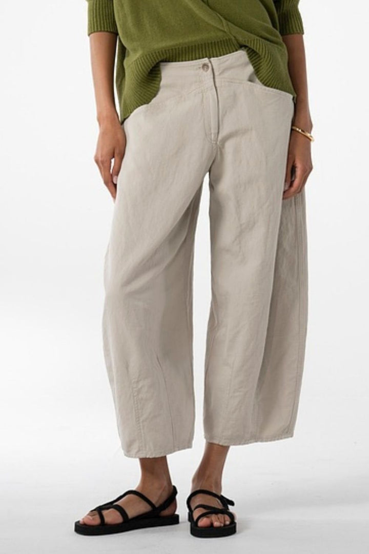 CROPPED COTTON LINEN TWILL TROUSERS | COL=NETTLE