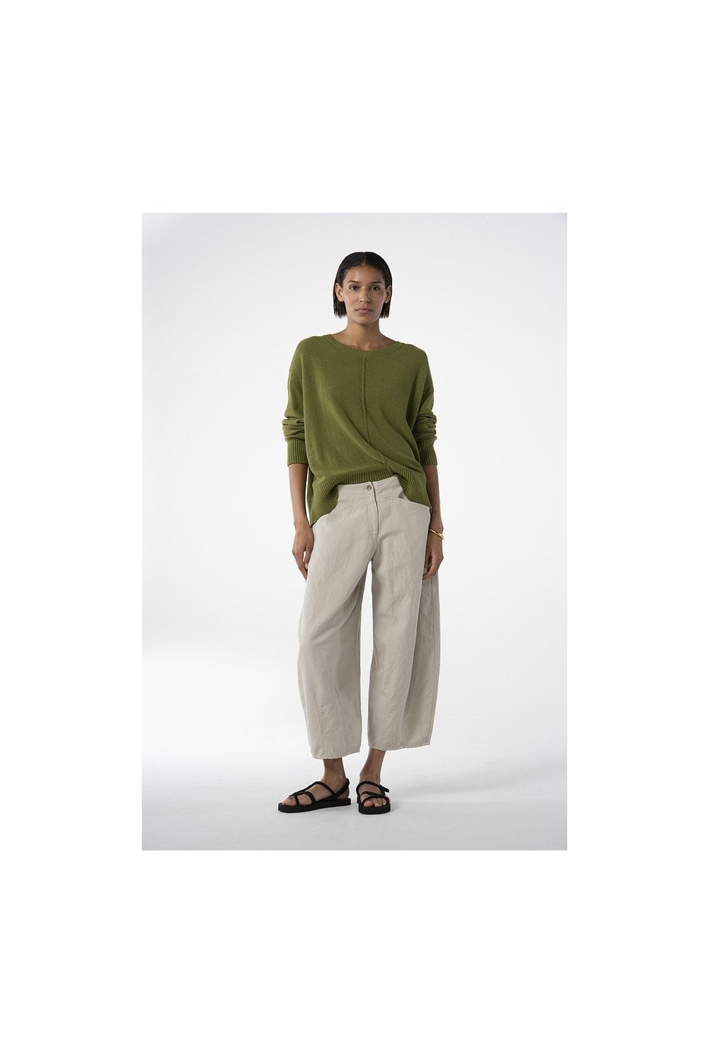 CROPPED COTTON LINEN TWILL TROUSERS | COL=NETTLE