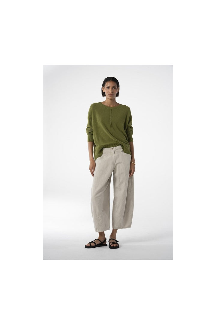 CROPPED COTTON LINEN TWILL TROUSERS | COL=NETTLE