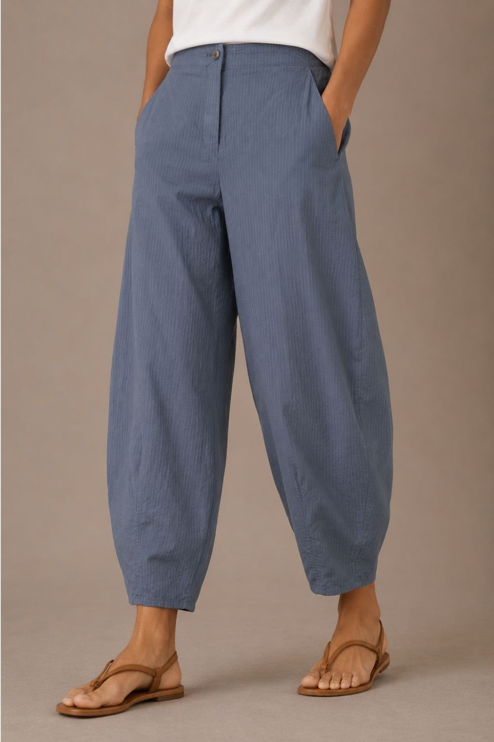 FINE STRIPE COTTON TROUSER | COL=DEW