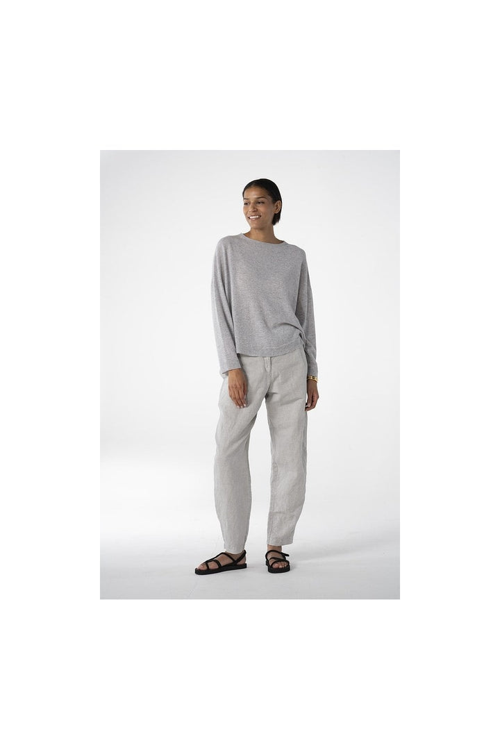 FLOWING DOBBY COTTON LINEN TROUSER | COL=CHALK