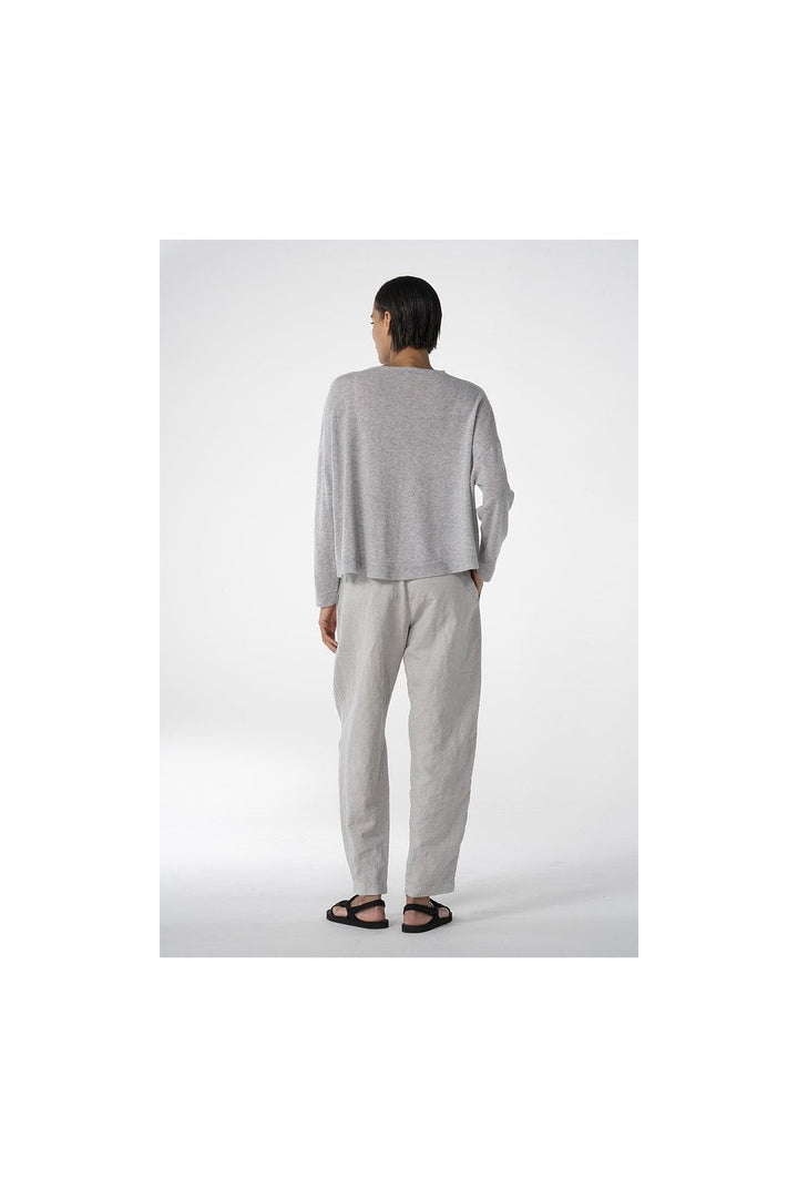 FLOWING DOBBY COTTON LINEN TROUSER | COL=CHALK