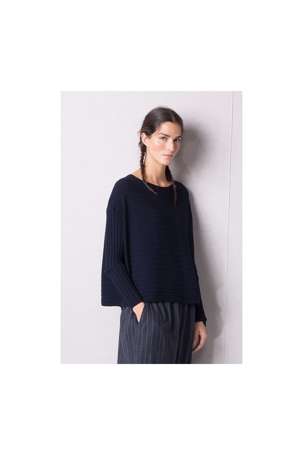 HORIZONTAL FINE RIB PULLOVER | COL=NAVY