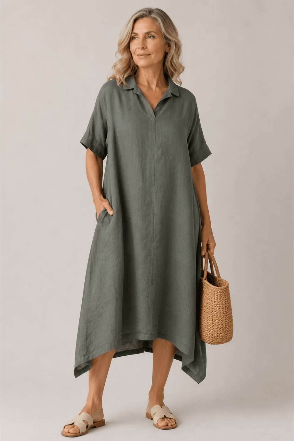 OSKA LINEN DRESS | COL=ALOE