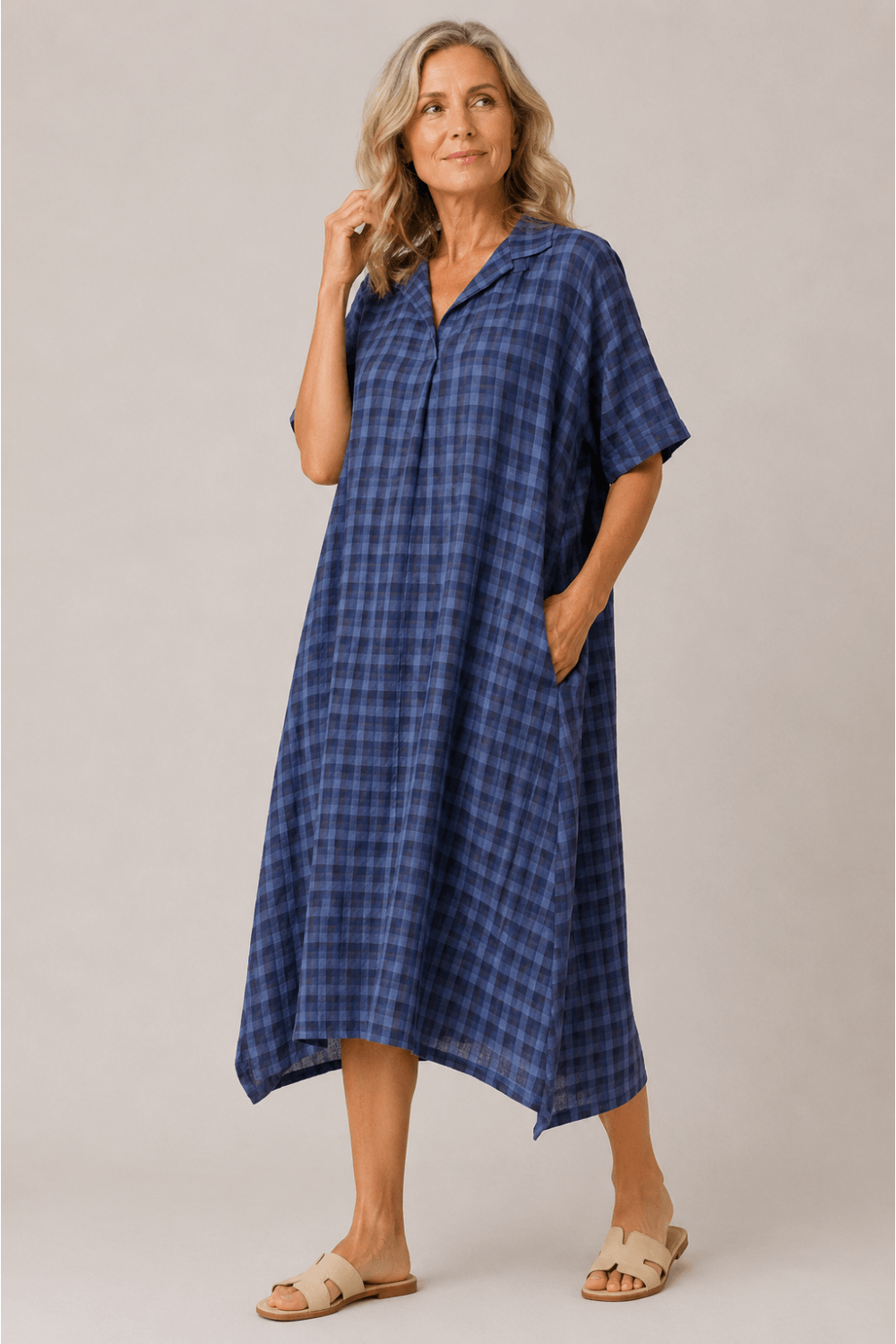 LINEN DRESS | COL=NAVY