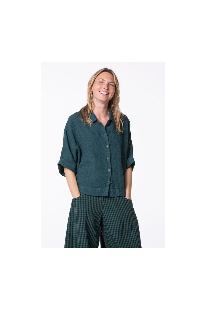 SMALL GINGHAM CHECK LINEN BLOUSE | COL=MINERAL
