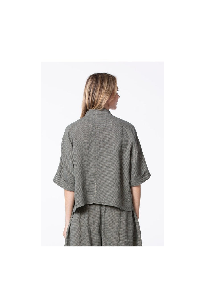 SMALL GINGHAM CHECK LINEN BLOUSE | COL=GRIT