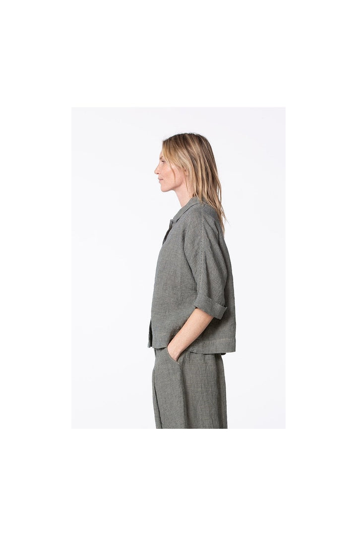 SMALL GINGHAM CHECK LINEN BLOUSE | COL=GRIT