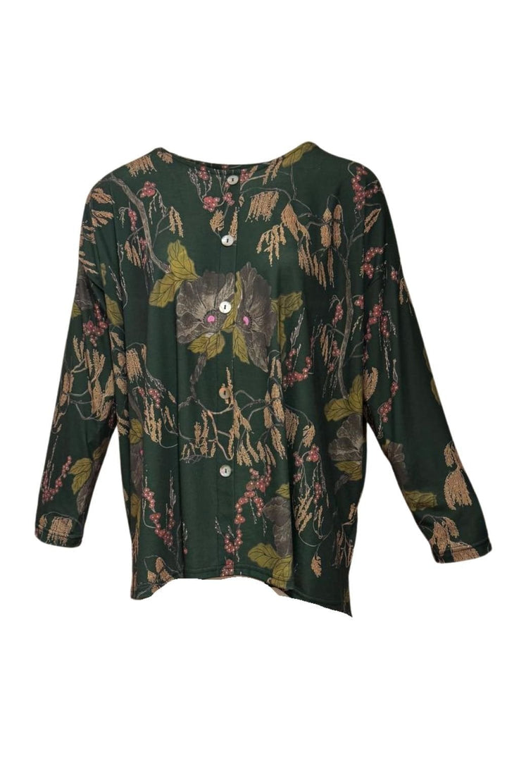BUTTON FRONT WOODLAND PRINT TOP | COL=FOREST