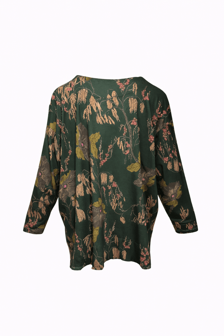 BUTTON FRONT WOODLAND PRINT TOP | COL=FOREST