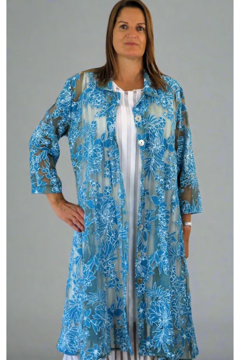 FLORAL ORGANZA COAT | COL=AQUA