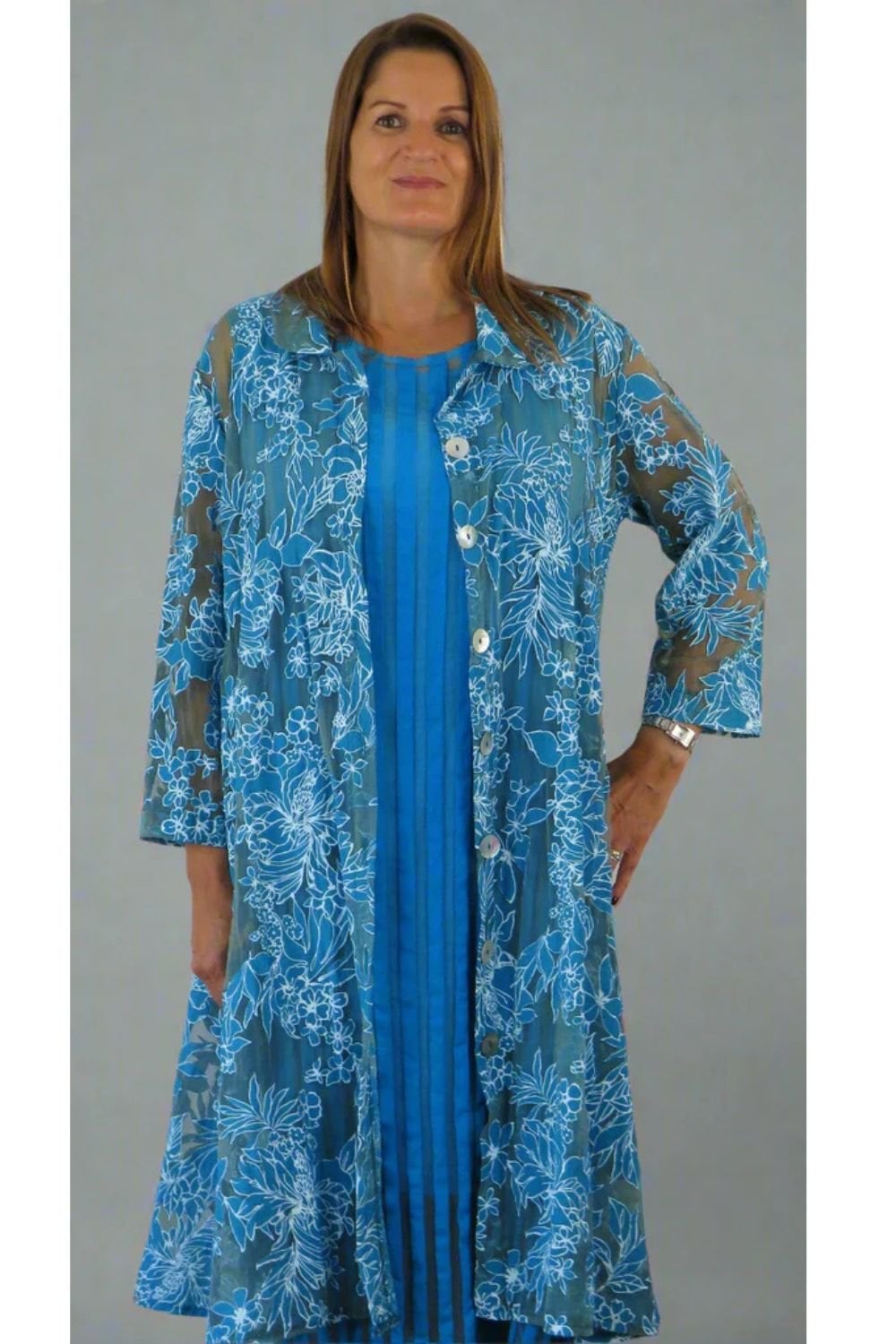 FLORAL ORGANZA COAT | COL=AQUA