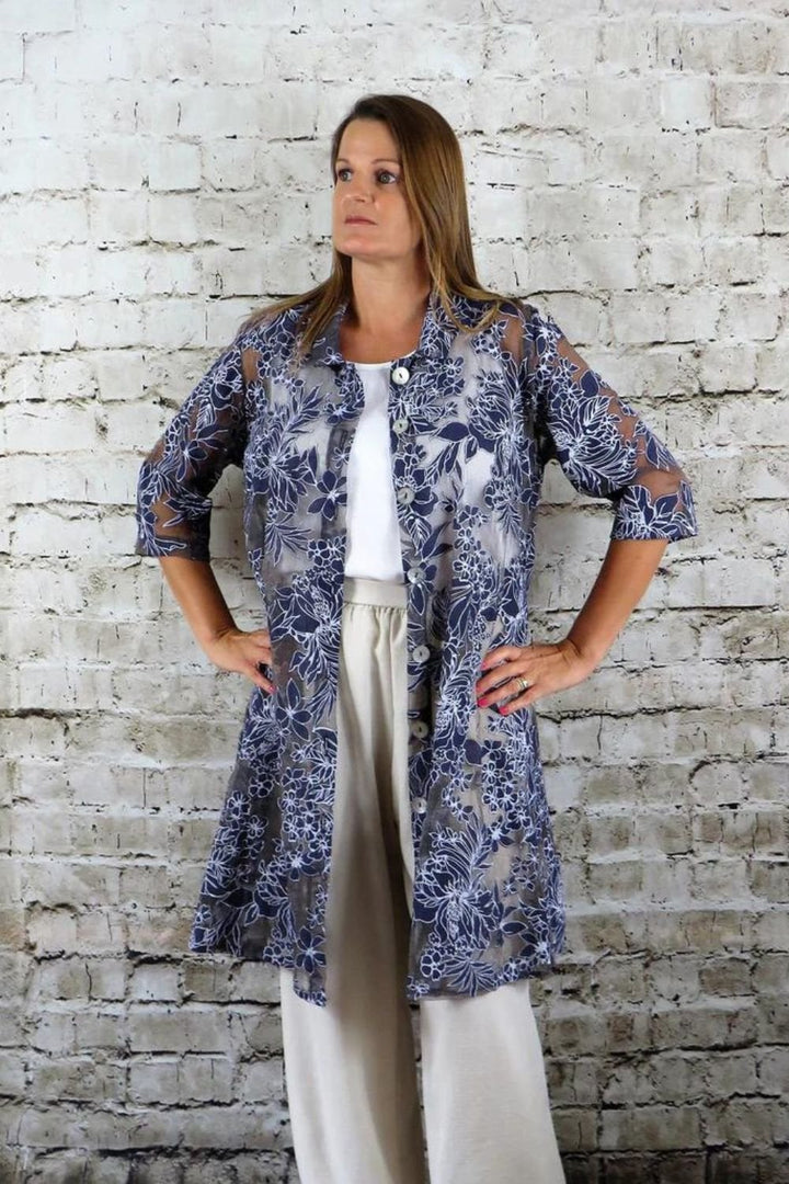 FLORAL ORGNAZA COAT | COL=GREY,NAVY