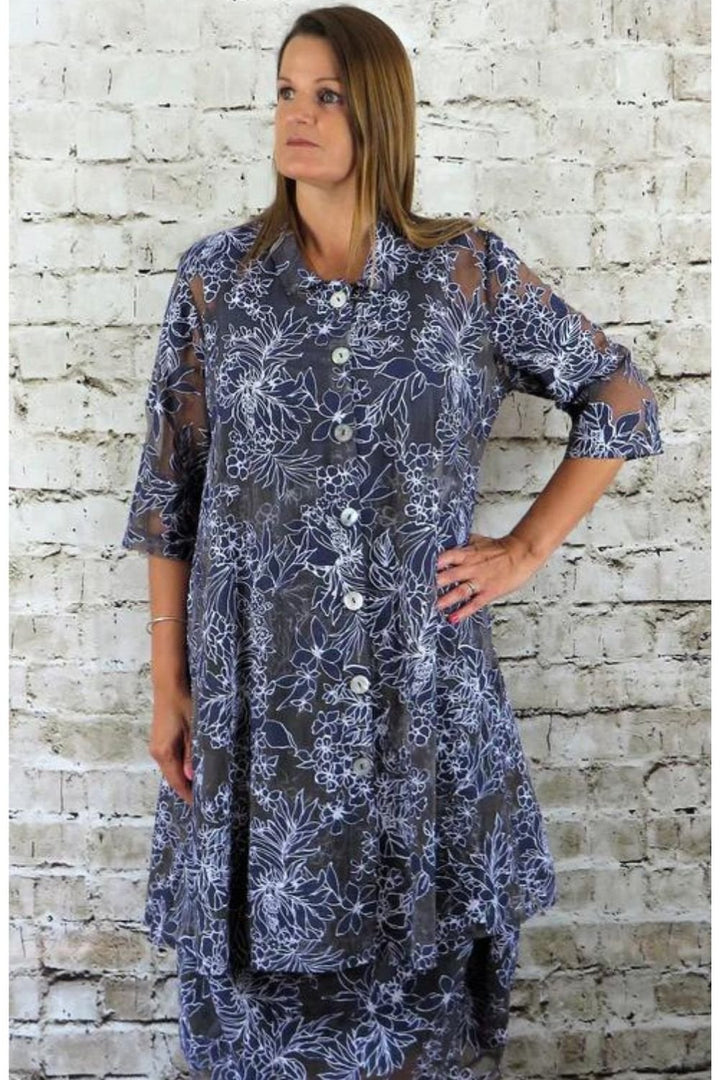 FLORAL ORGNAZA COAT | COL=GREY,NAVY