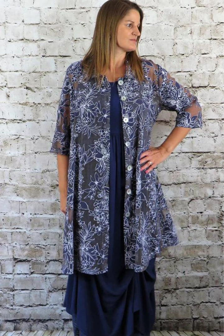 FLORAL ORGNAZA COAT | COL=GREY,NAVY
