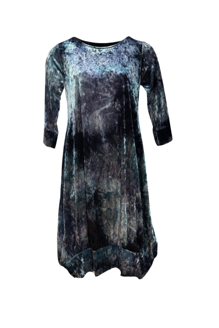 GATHERED HEM VELVET DRESS | COL=BLUE