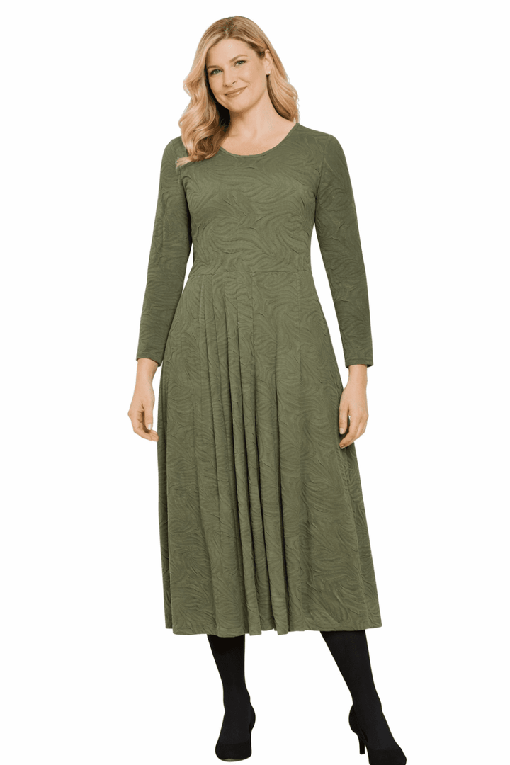 KNITTED JAQUARD TULIP DRESS | COL=FOREST