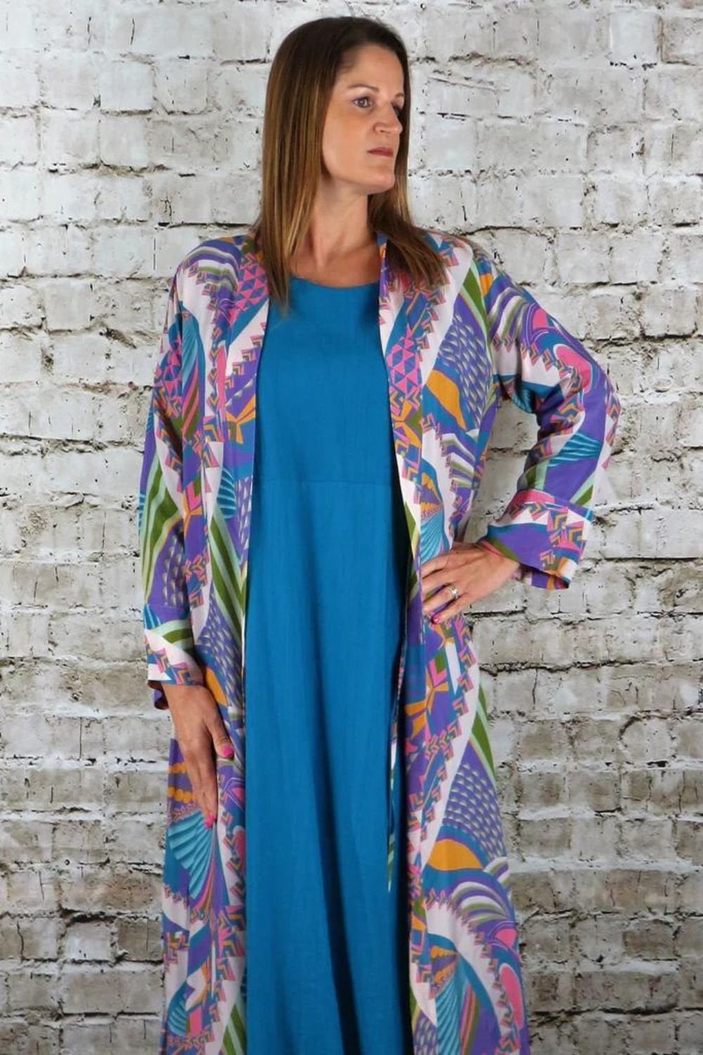 LONG KIMONO COAT | COL=TEAL