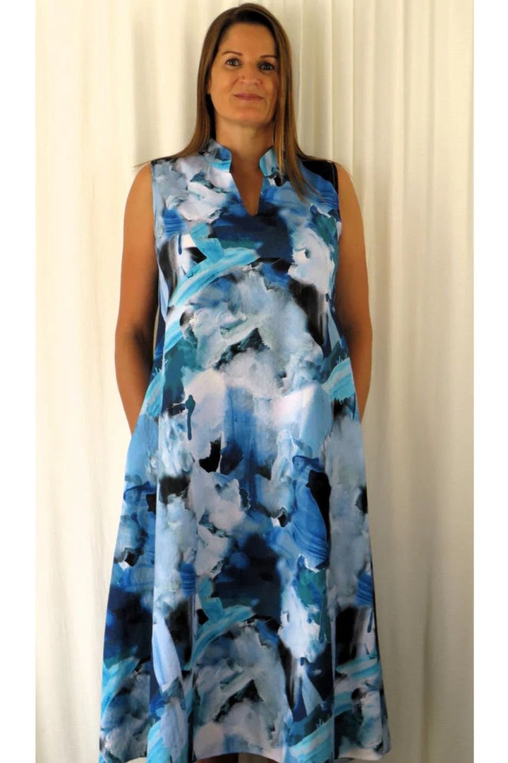 OCEAN PRINT V COLLAR DRESS | COL=MULTI
