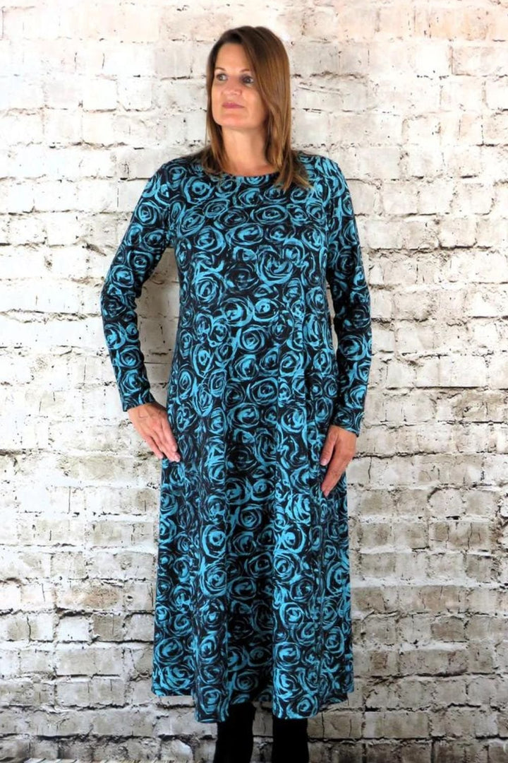 ROSES PRINT HITCH UP DRESS | COL=AQUA