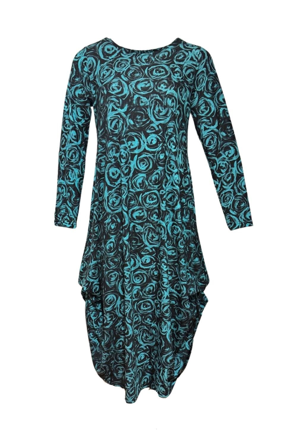 ROSES PRINT HITCH UP DRESS | COL=AQUA