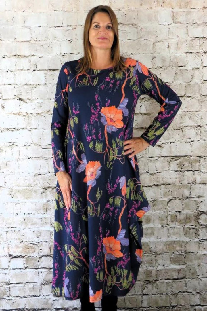 WOODLAND PRINT HITCH UP DRESS | COL=NAVY