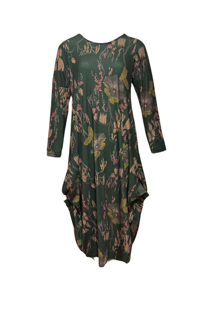 WOODLAND PRINT HITCH UP DRESS | COL=FOREST