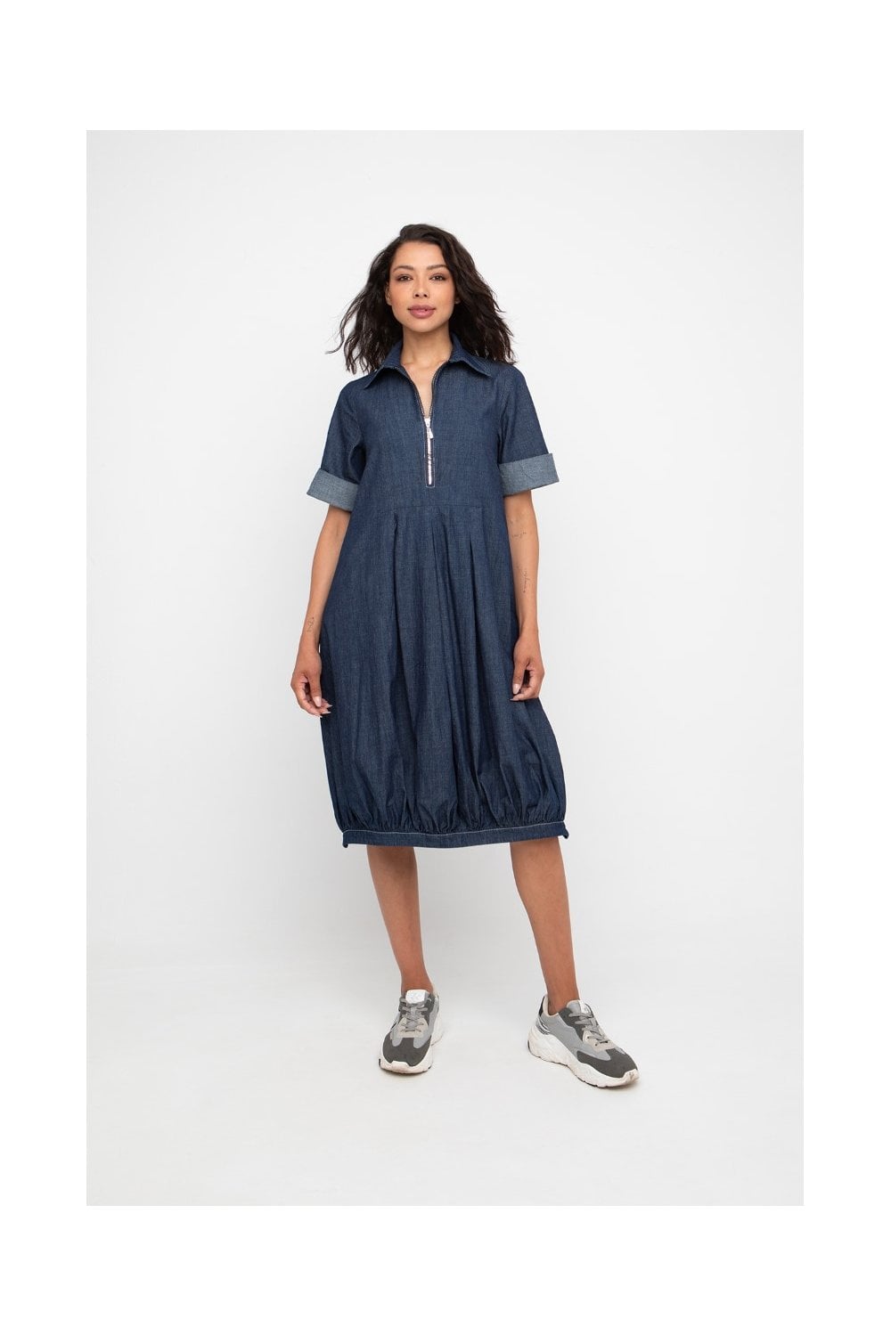 COLLAR ZIP FRONT DRESS | COL=DENIM