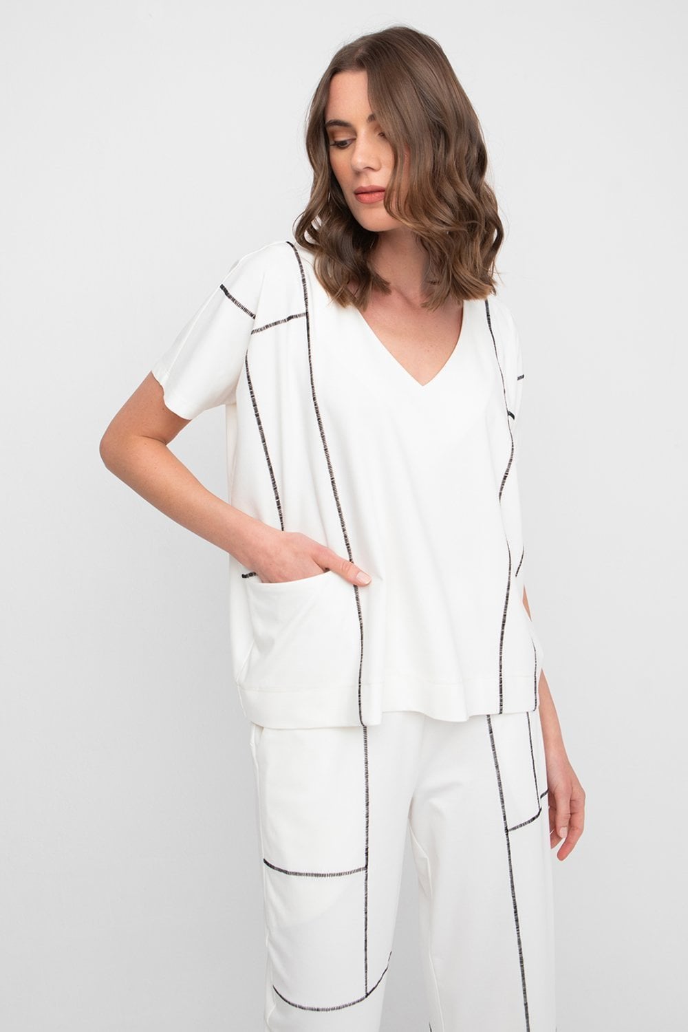 LADDER STICH SHORT SLEEVE TOP | COL=IVORY