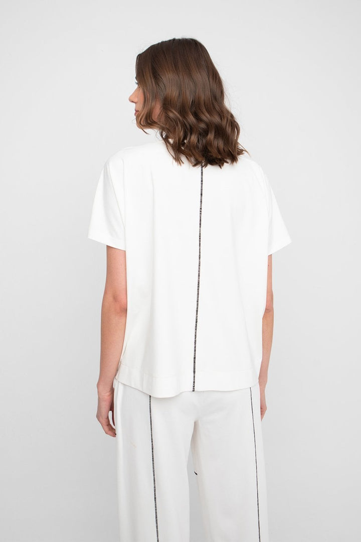 LADDER STICH SHORT SLEEVE TOP | COL=IVORY