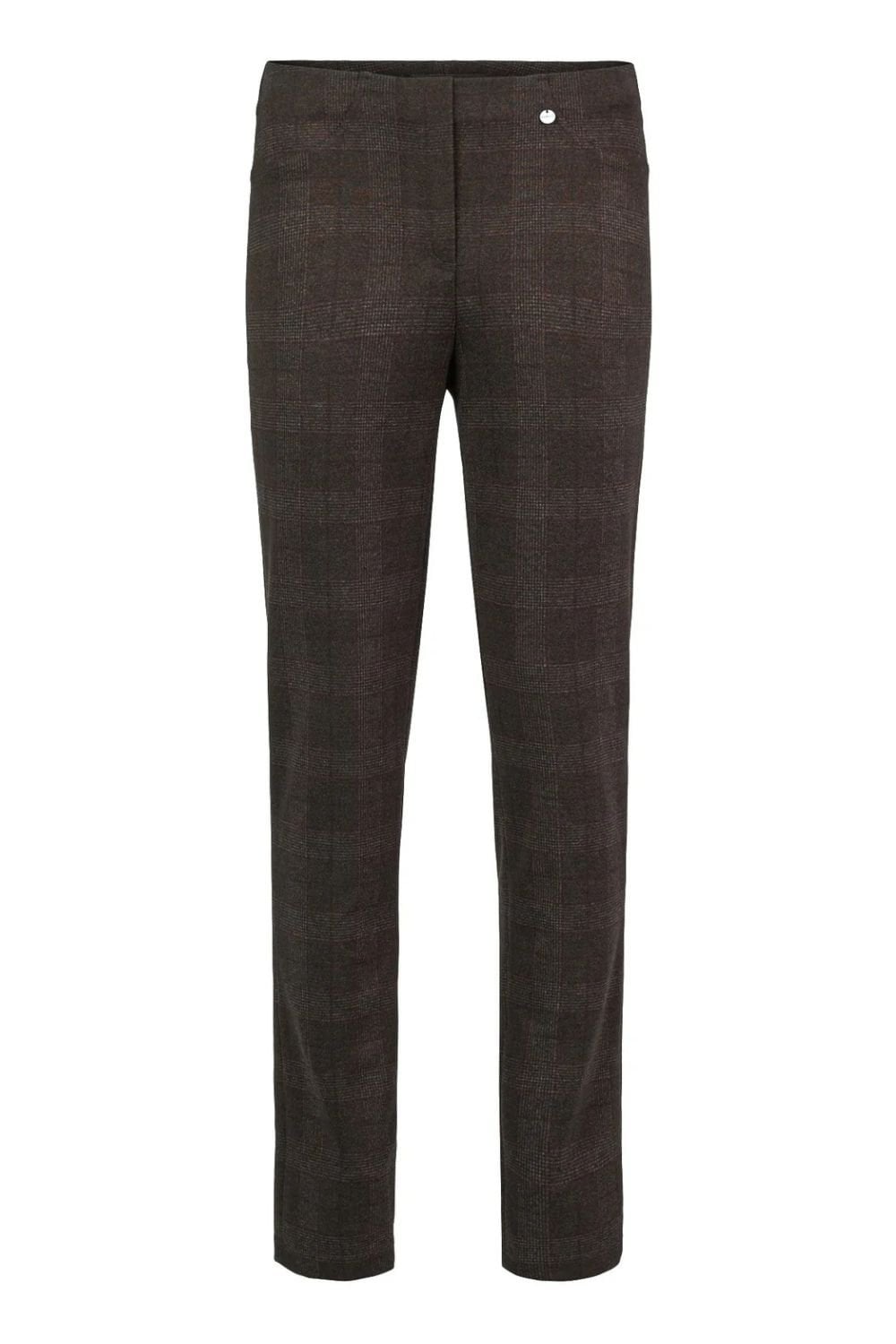 BELLA FINE CHECK TROUSER | COL=DARK BROWN 39