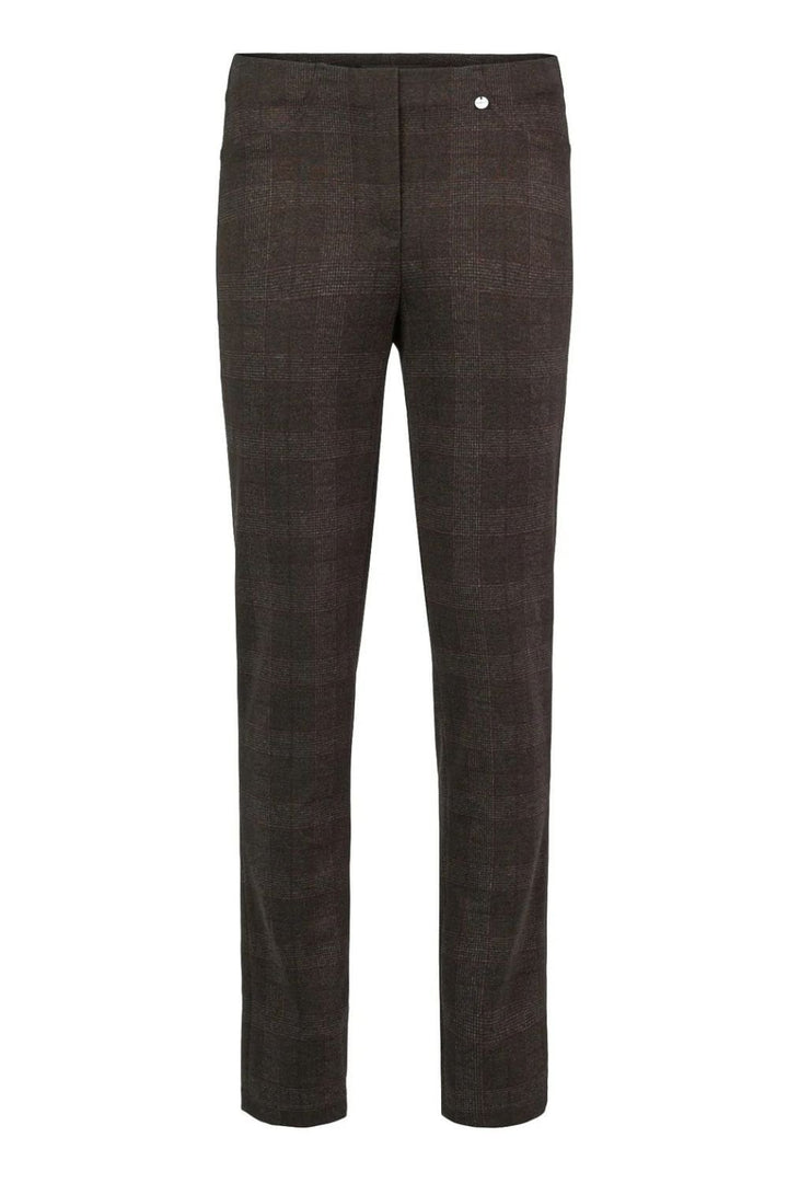 BELLA FINE CHECK TROUSER | COL=DARK BROWN 39