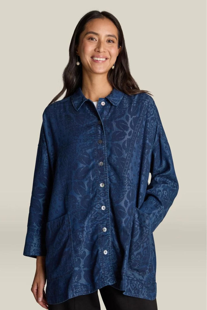 ABSTRACT PATCHWORK PRINT SHIRT | COL=DENIM
