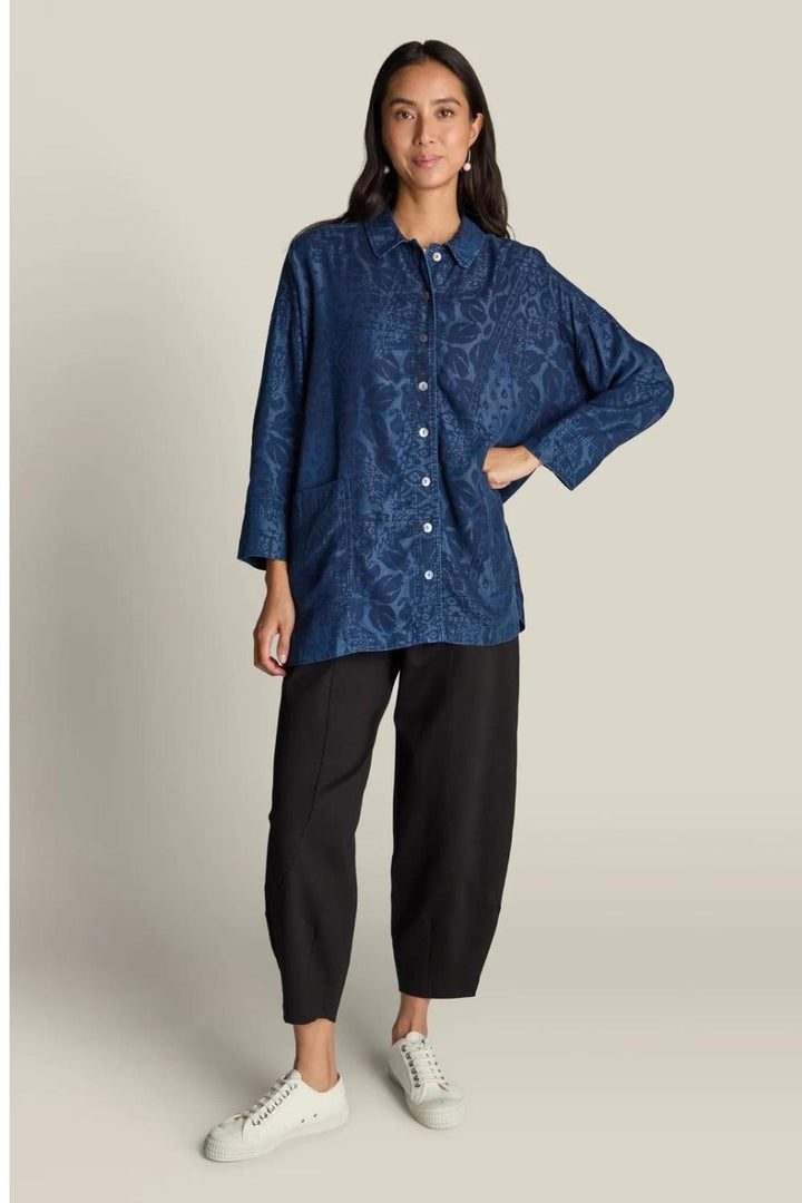 ABSTRACT PATCHWORK PRINT SHIRT | COL=DENIM