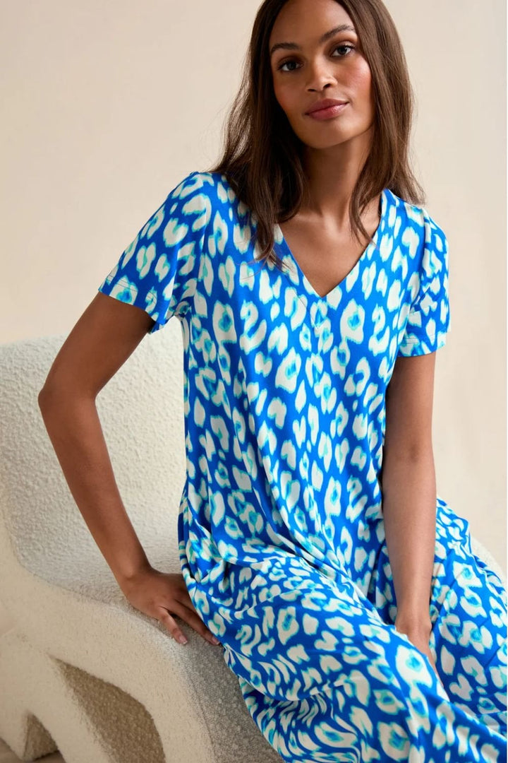ABSTRACT WILD JERSEY BUBBLE DRESS | COL=BLUE