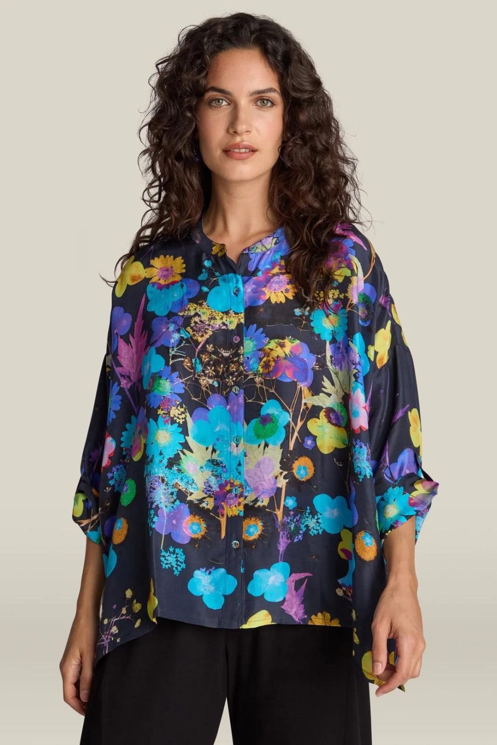 BLUE BOUQUET SILK SHIRT | COL=MULTI
