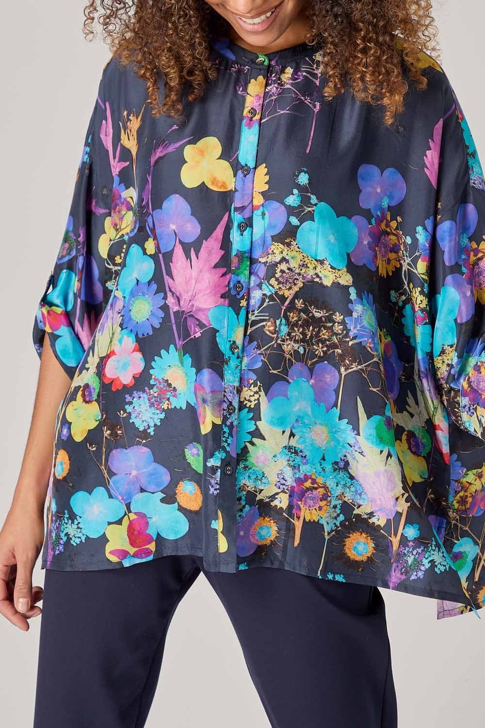 BLUE BOUQUET SILK SHIRT | COL=MULTI
