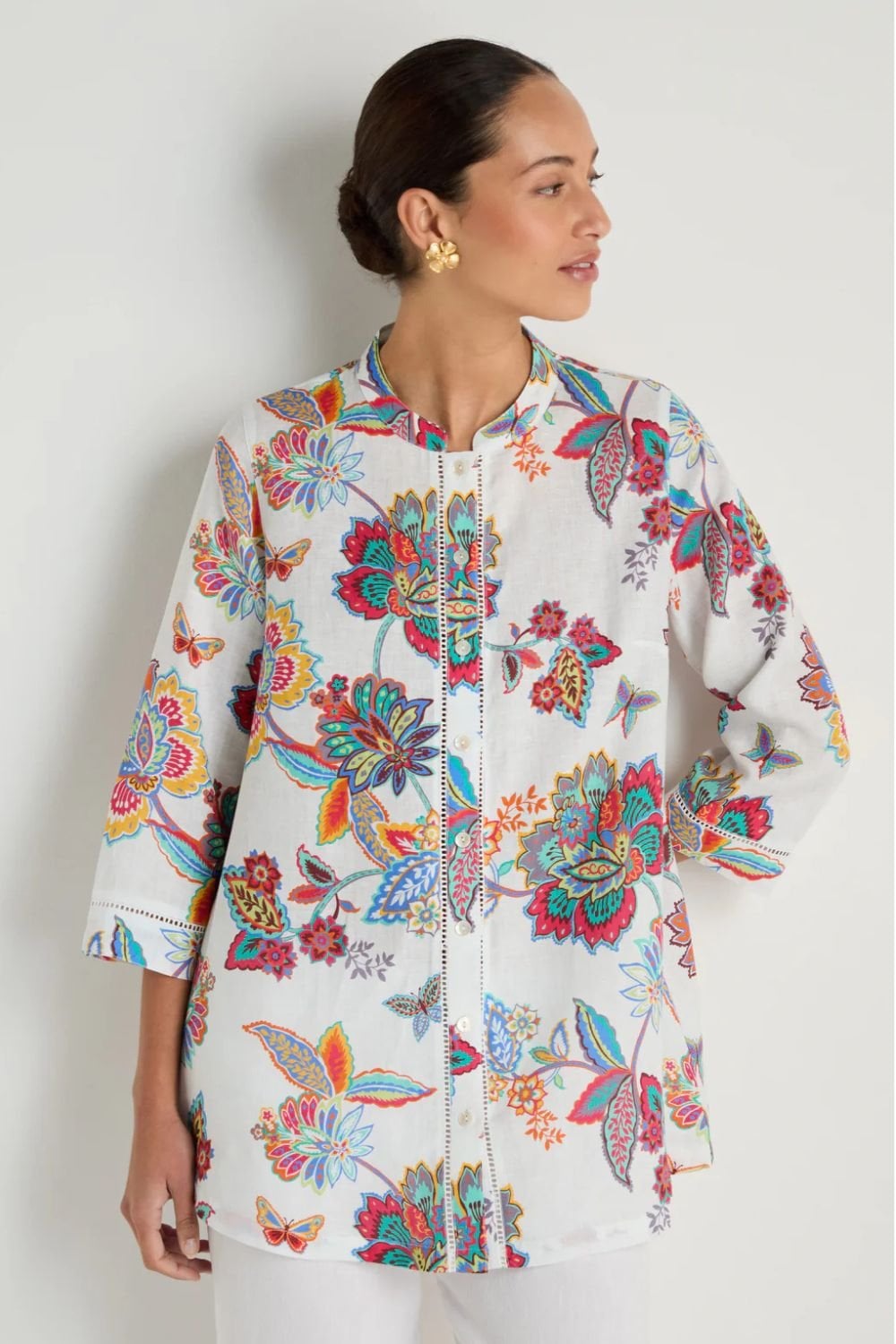 BOTANICAL FLORAL FLARED SHIRT | COL=MULTI
