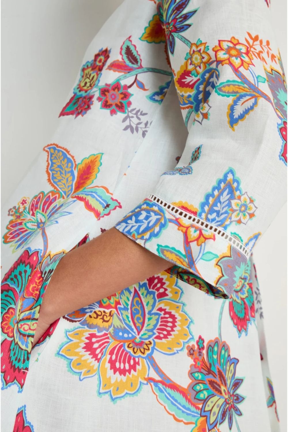 BOTANICAL FLORAL LINEN FLARED DRESS | COL=MULTI