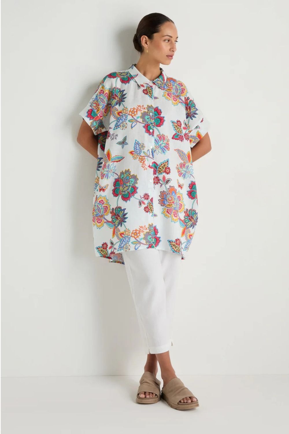 BOTANICAL LINEN LONG SHIRT | COL=MULTI