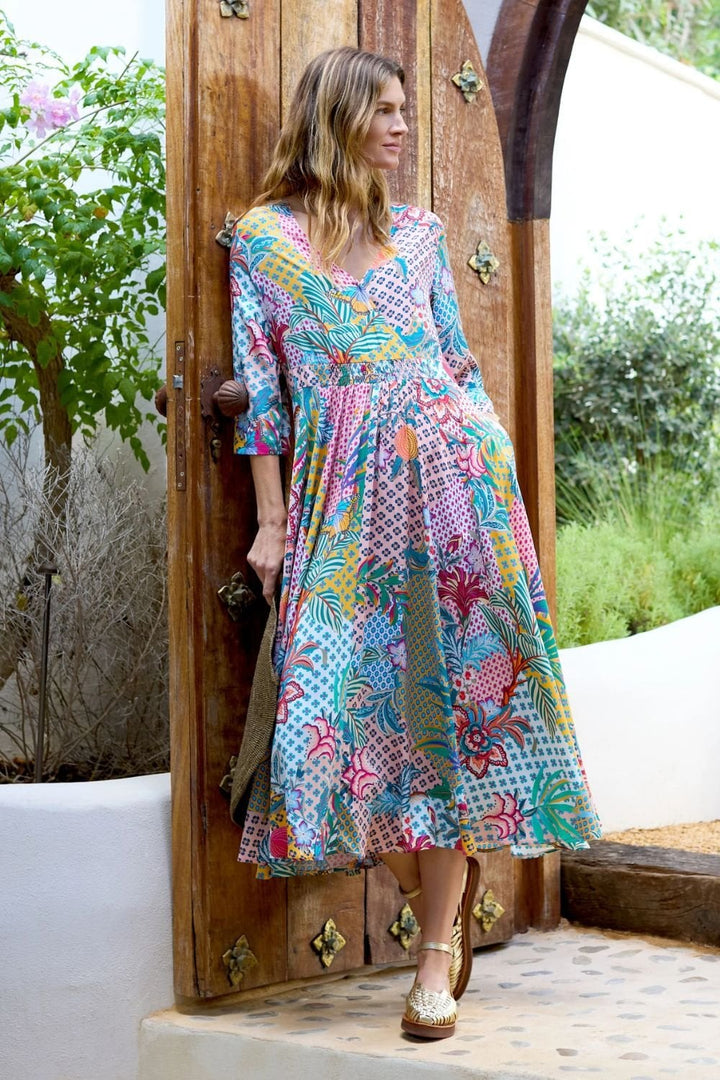 BOTANICAL PATCHWORK FLARED DRESS | COL=MULTI